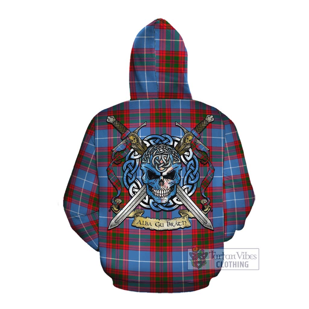 Tartan Vibes Clothing Dalmahoy Tartan Cotton Hoodie with Family Crest Celtic Skull Style