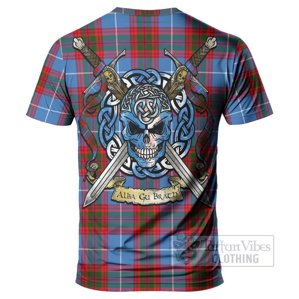 Tartan Vibes Clothing Dalmahoy Tartan T-Shirt with Family Crest Celtic Skull Style