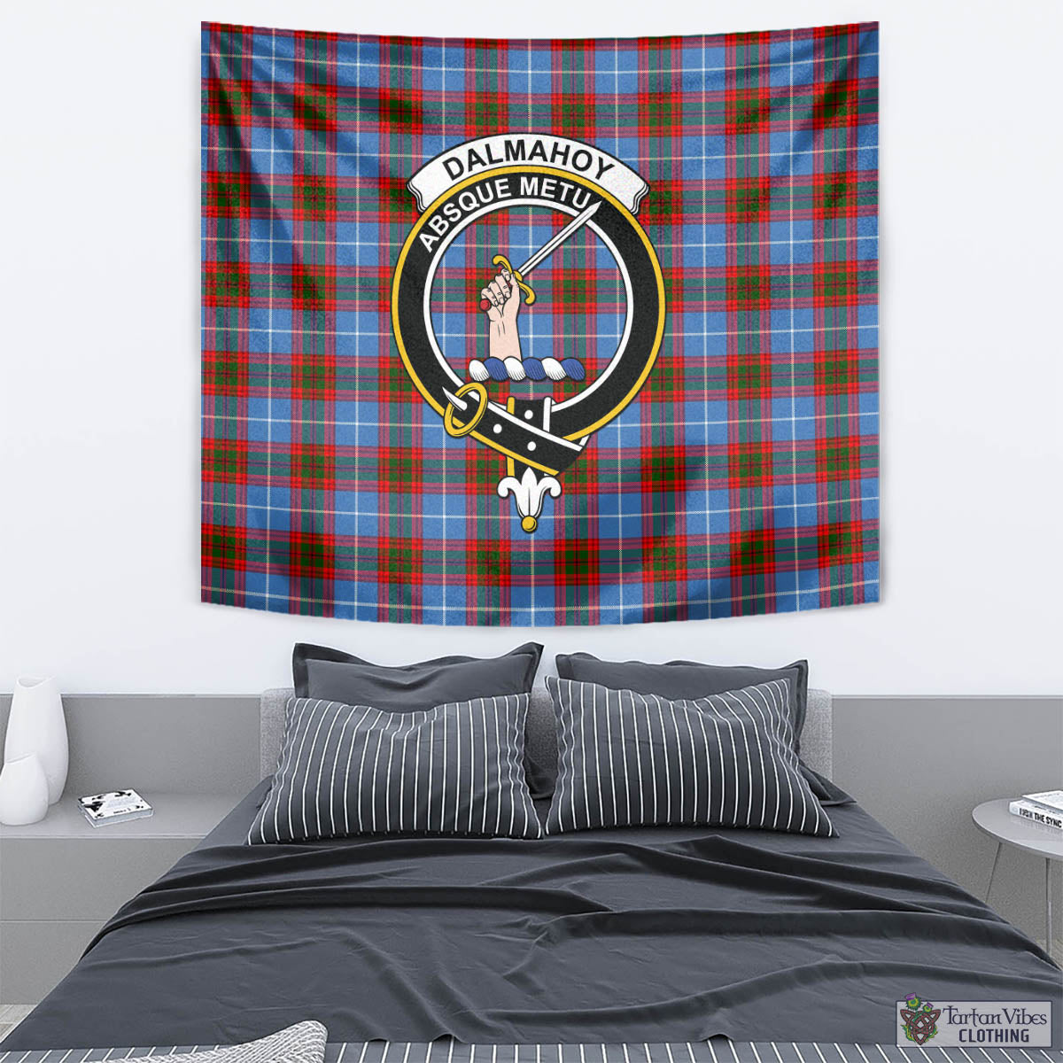 Tartan Vibes Clothing Dalmahoy Tartan Tapestry Wall Hanging and Home Decor for Room with Family Crest