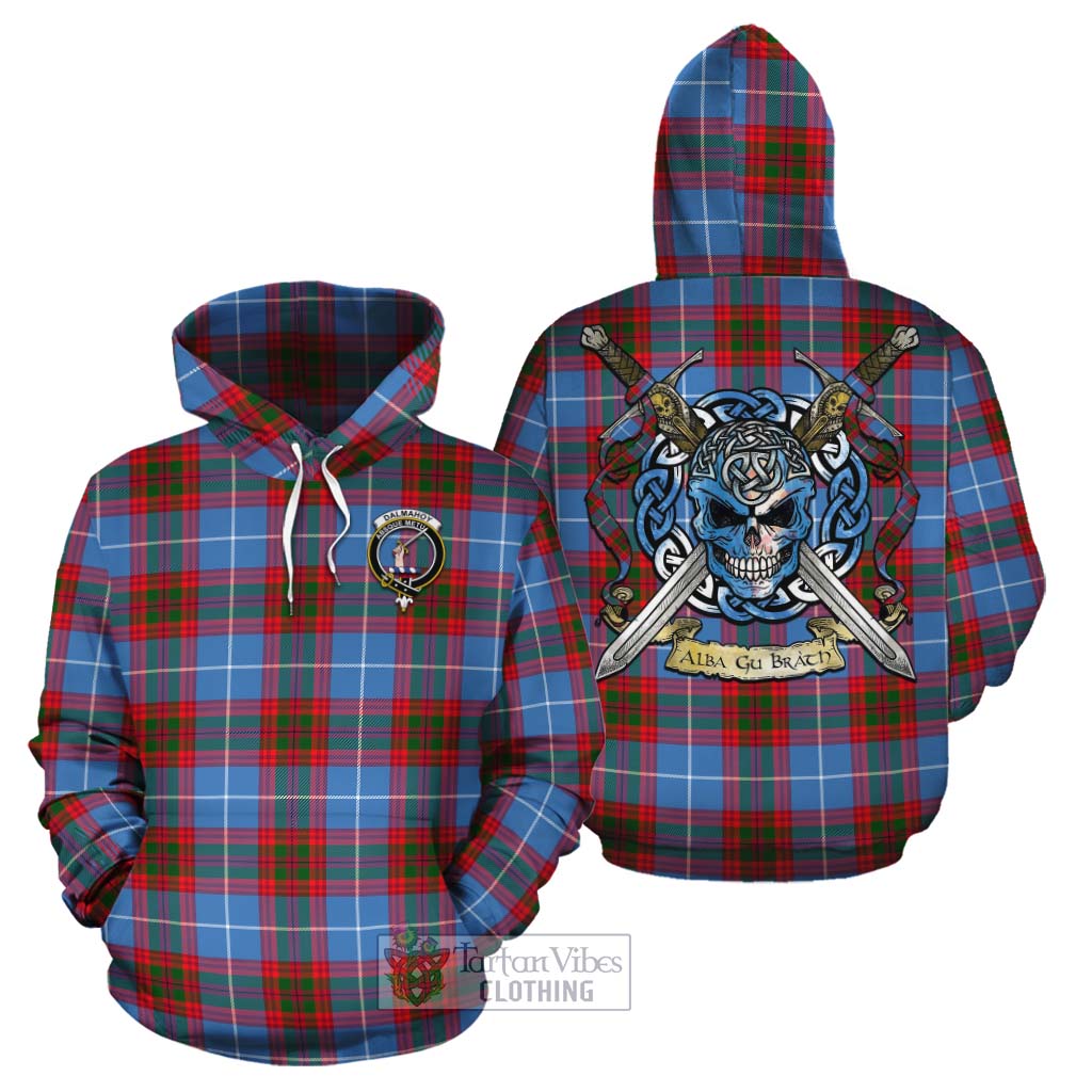 Tartan Vibes Clothing Dalmahoy Tartan Cotton Hoodie with Family Crest Celtic Skull Style