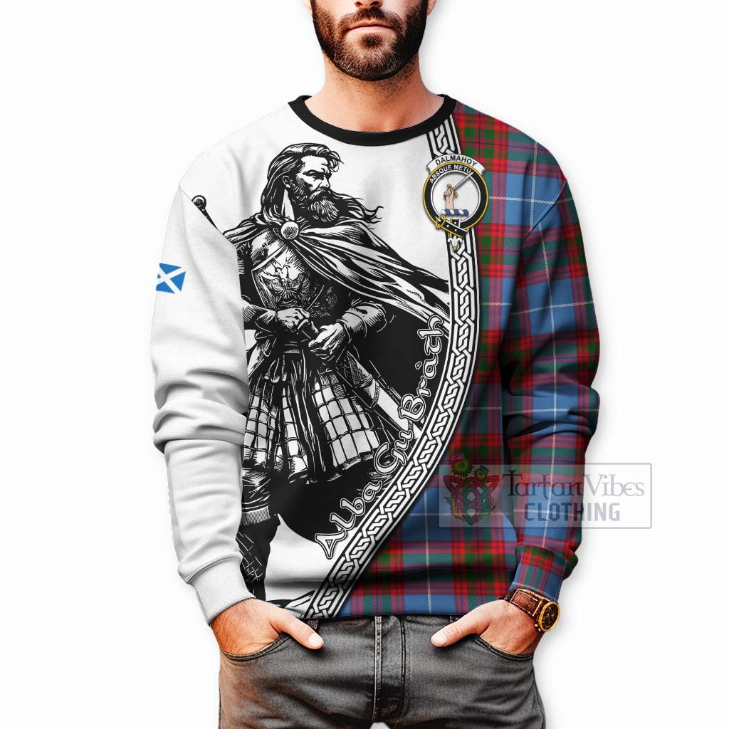 Tartan Vibes Clothing Dalmahoy Tartan Clan Crest Sweatshirt with Highlander Warrior Celtic Style