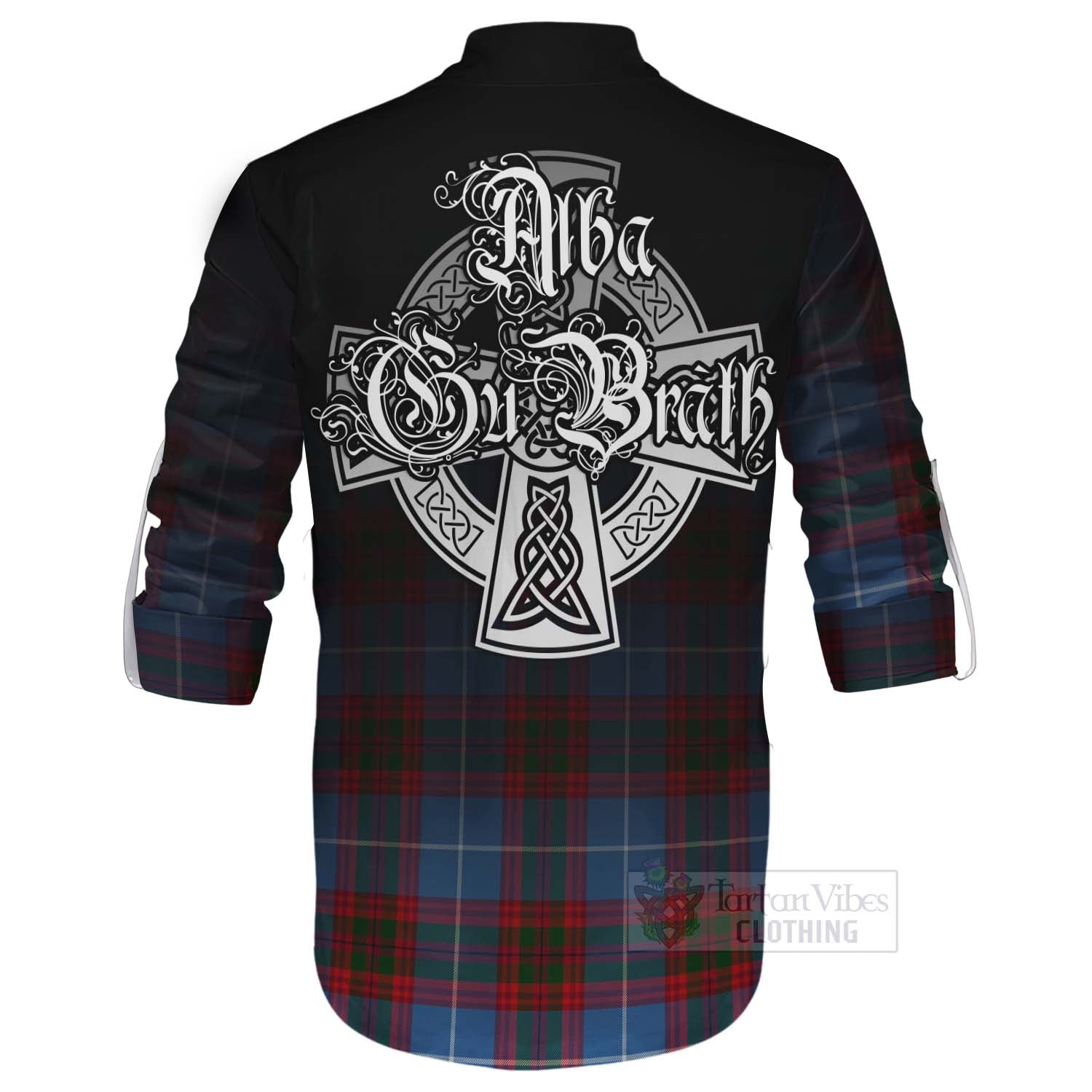 Tartan Vibes Clothing Dalmahoy Tartan Ghillie Kilt Shirt Featuring Alba Gu Brath Family Crest Celtic Inspired