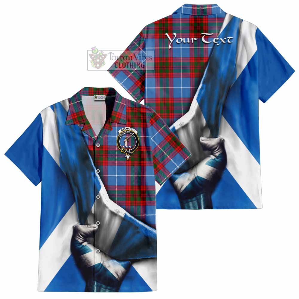 Tartan Vibes Clothing Dalmahoy Tartan Short Sleeve Button Shirt with Family Crest Scotland Patriotic Style