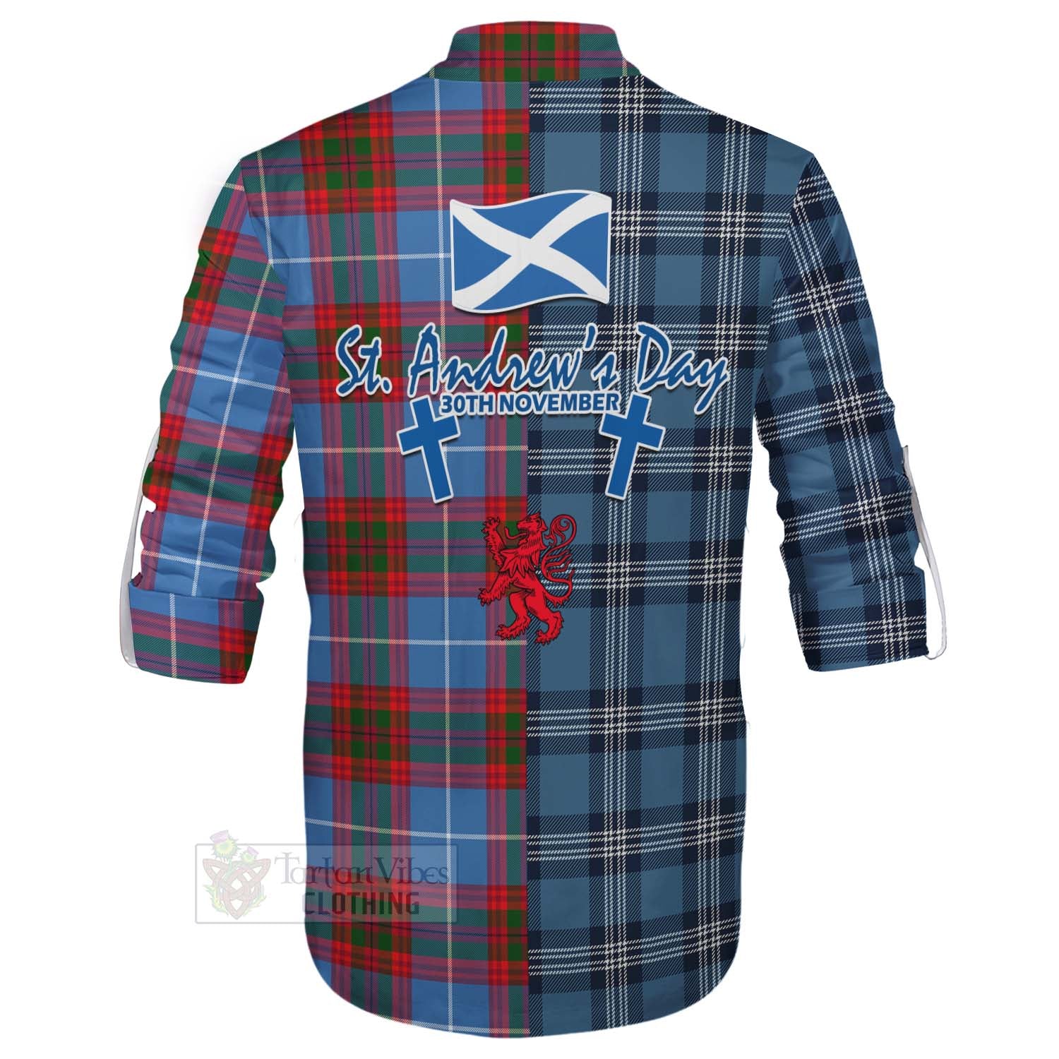 Tartan Vibes Clothing Dalmahoy Tartan Ghillie Kilt Shirt Happy St. Andrew's Day Half Tartan Style