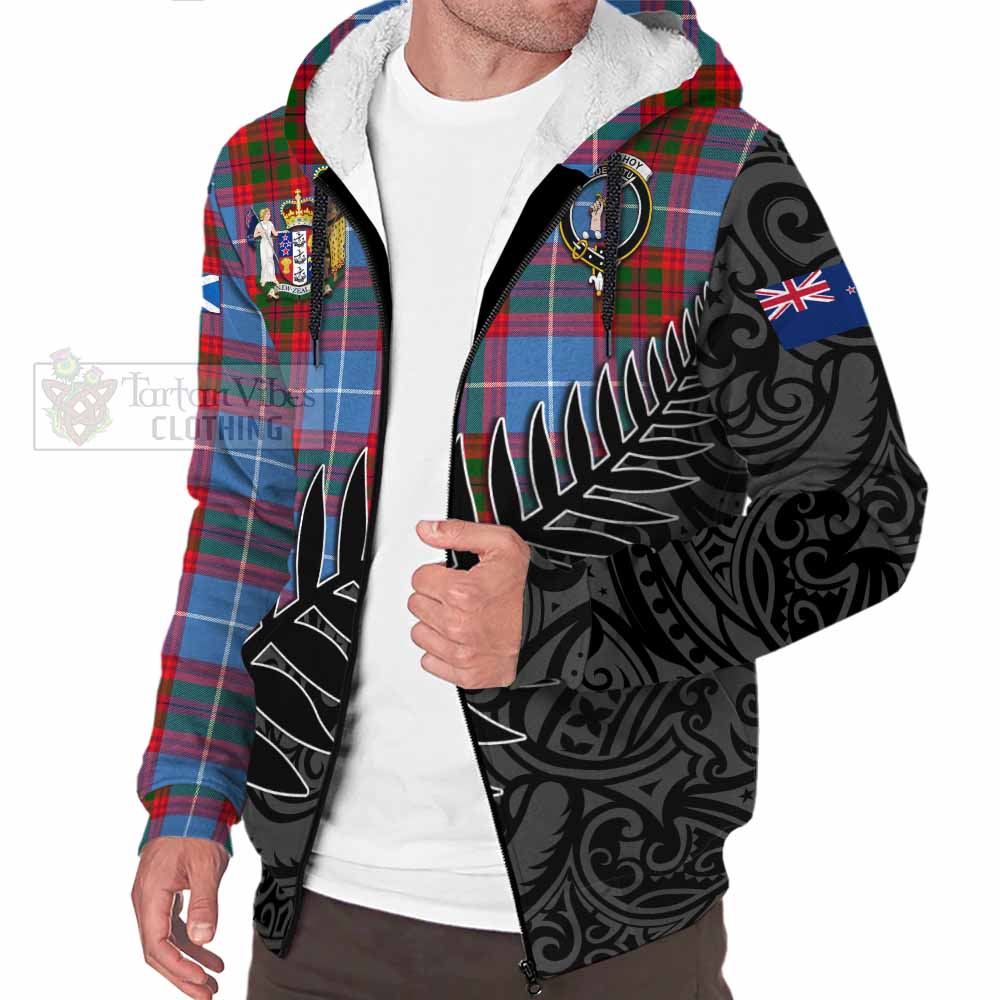 Tartan Vibes Clothing Dalmahoy Crest Tartan Sherpa Hoodie with New Zealand Silver Fern Half Style