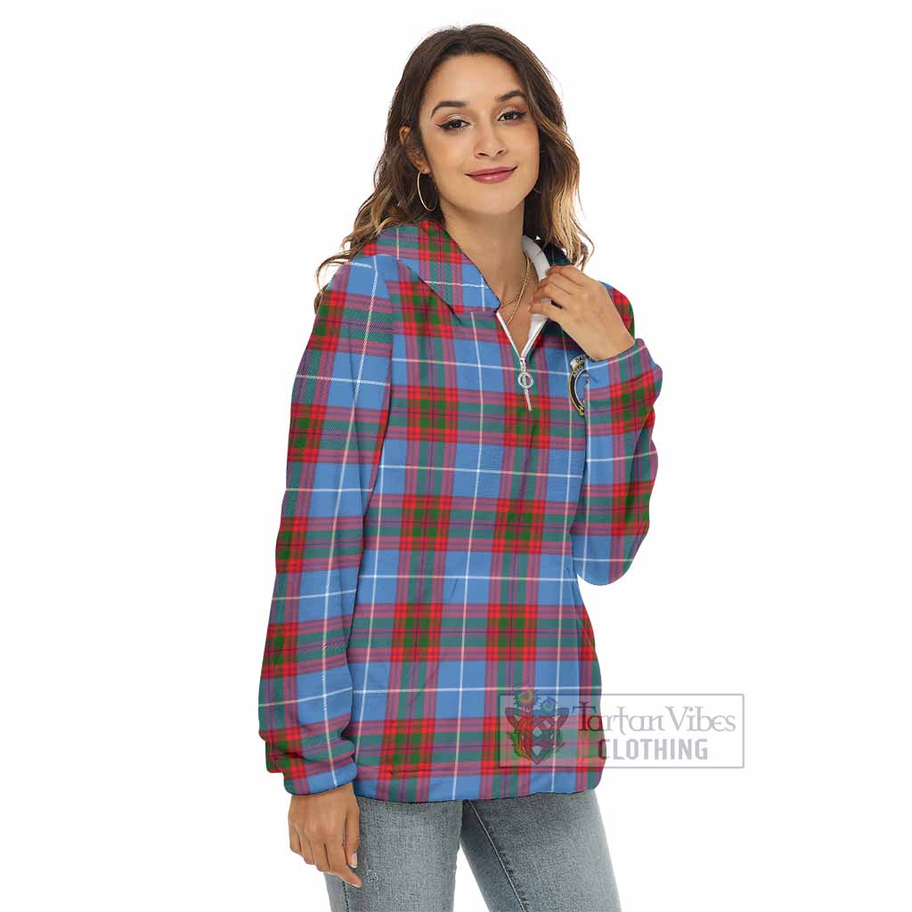 Tartan Vibes Clothing Dalmahoy Tartan Crest Women's Borg  Half Zip Fleece Hoodie