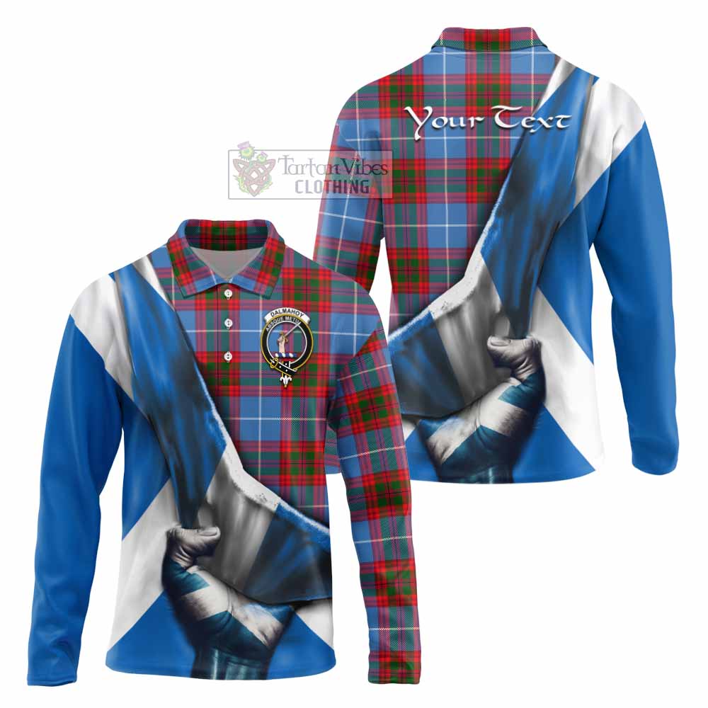 Tartan Vibes Clothing Dalmahoy Tartan Long Sleeve Polo Shirt with Family Crest Scotland Patriotic Style