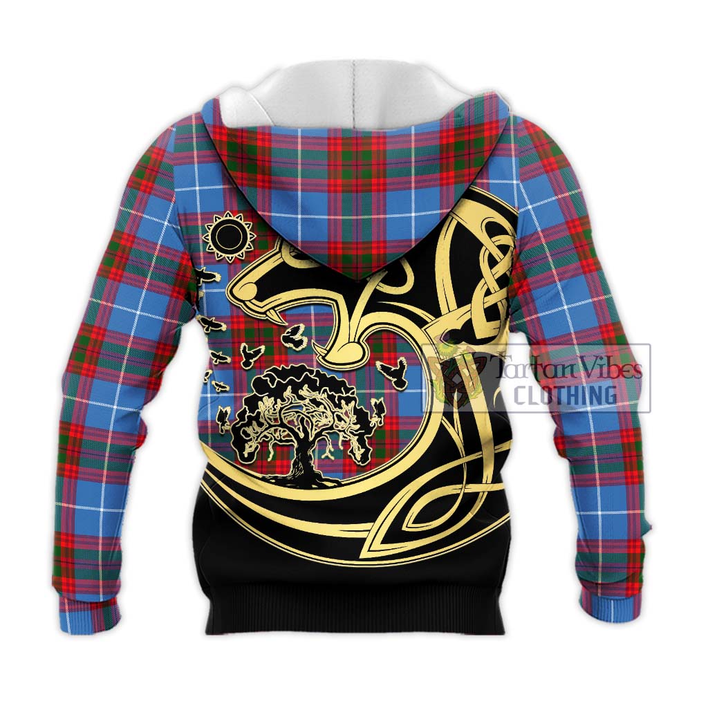 Tartan Vibes Clothing Dalmahoy Tartan Knitted Hoodie with Family Crest Celtic Wolf Style