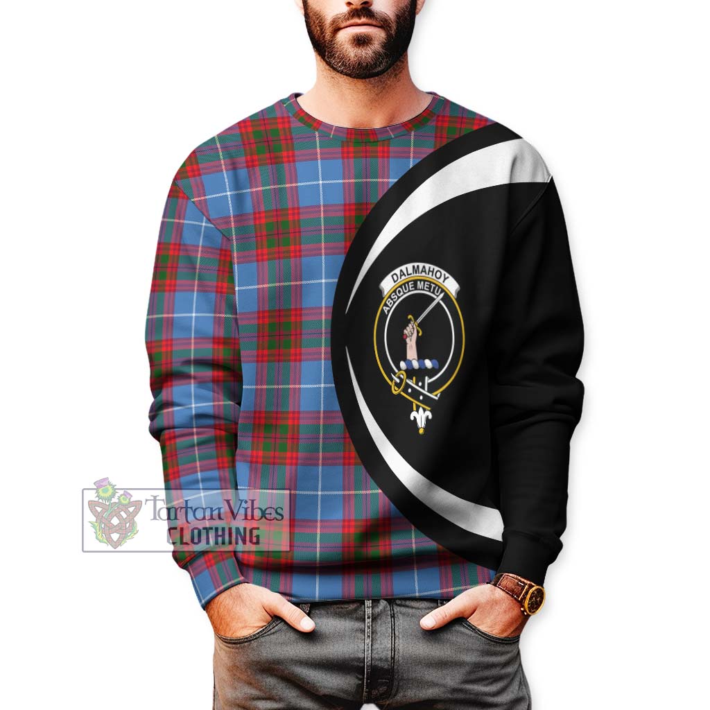 Dalmahoy Tartan Sweatshirt with Family Crest Circle Style - Tartan Vibes Clothing