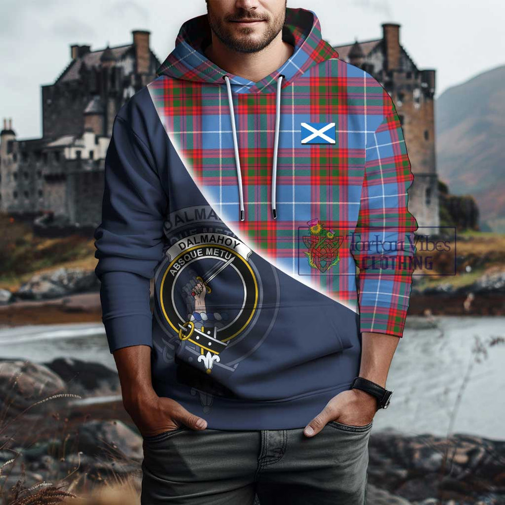 Dalmahoy Tartan Hoodie with Personalised National Flag and Family Crest Half Style - Tartanvibesclothing Shop