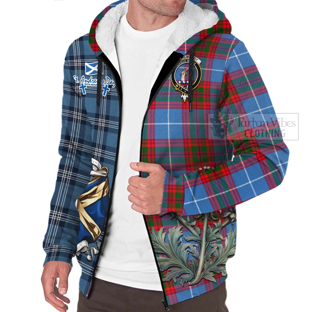 Tartan Vibes Clothing Dalmahoy Tartan Sherpa Hoodie Happy St. Andrew's Day Half Tartan Style