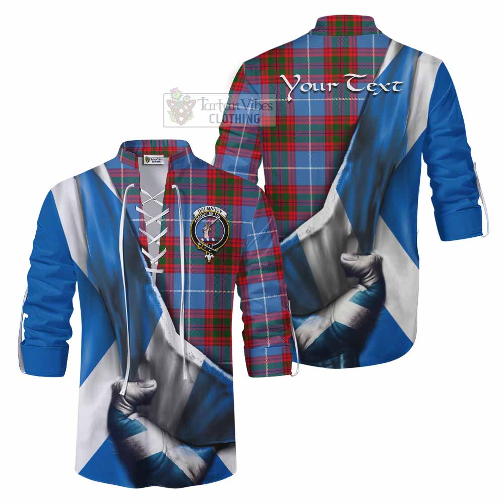 Tartan Vibes Clothing Dalmahoy Tartan Ghillie Kilt Shirt with Family Crest Scotland Patriotic Style