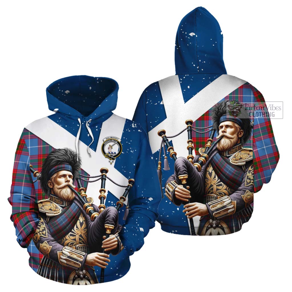 Tartan Vibes Clothing Dalmahoy Tartan Cotton Hoodie with Family Crest Scottish Bagpiper Vibes