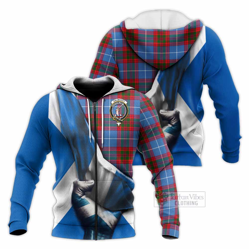 Tartan Vibes Clothing Dalmahoy Tartan Knitted Hoodie with Family Crest Scotland Patriotic Style