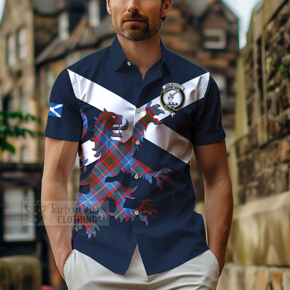 Tartan Vibes Clothing Dalmahoy Tartan Lion Rampant Short Sleeve Button Shirt – Proudly Display Your Heritage with Alba Gu Brath and Clan Name