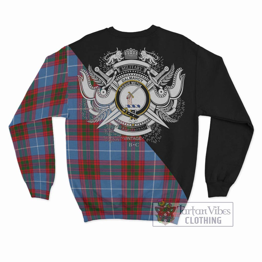 Dalmahoy Tartan Sweatshirt with Family Crest and Military Logo Style - Tartanvibesclothing Shop