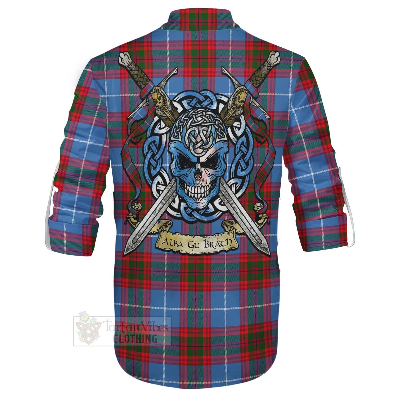 Tartan Vibes Clothing Dalmahoy Tartan Ghillie Kilt Shirt with Family Crest Celtic Skull Style