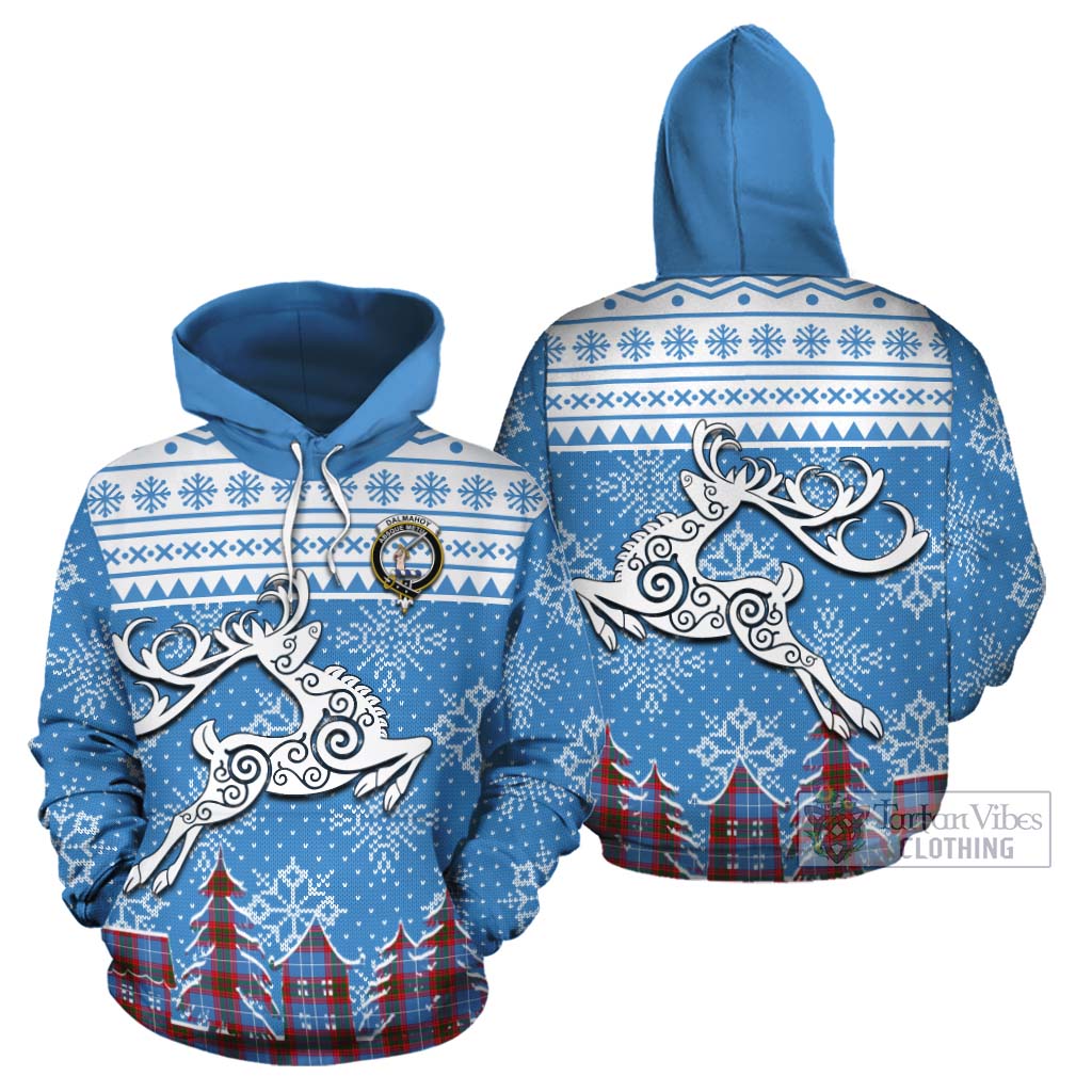 Tartan Vibes Clothing Dalmahoy Clan Christmas Cotton Hoodie Celtic Reindeer Style