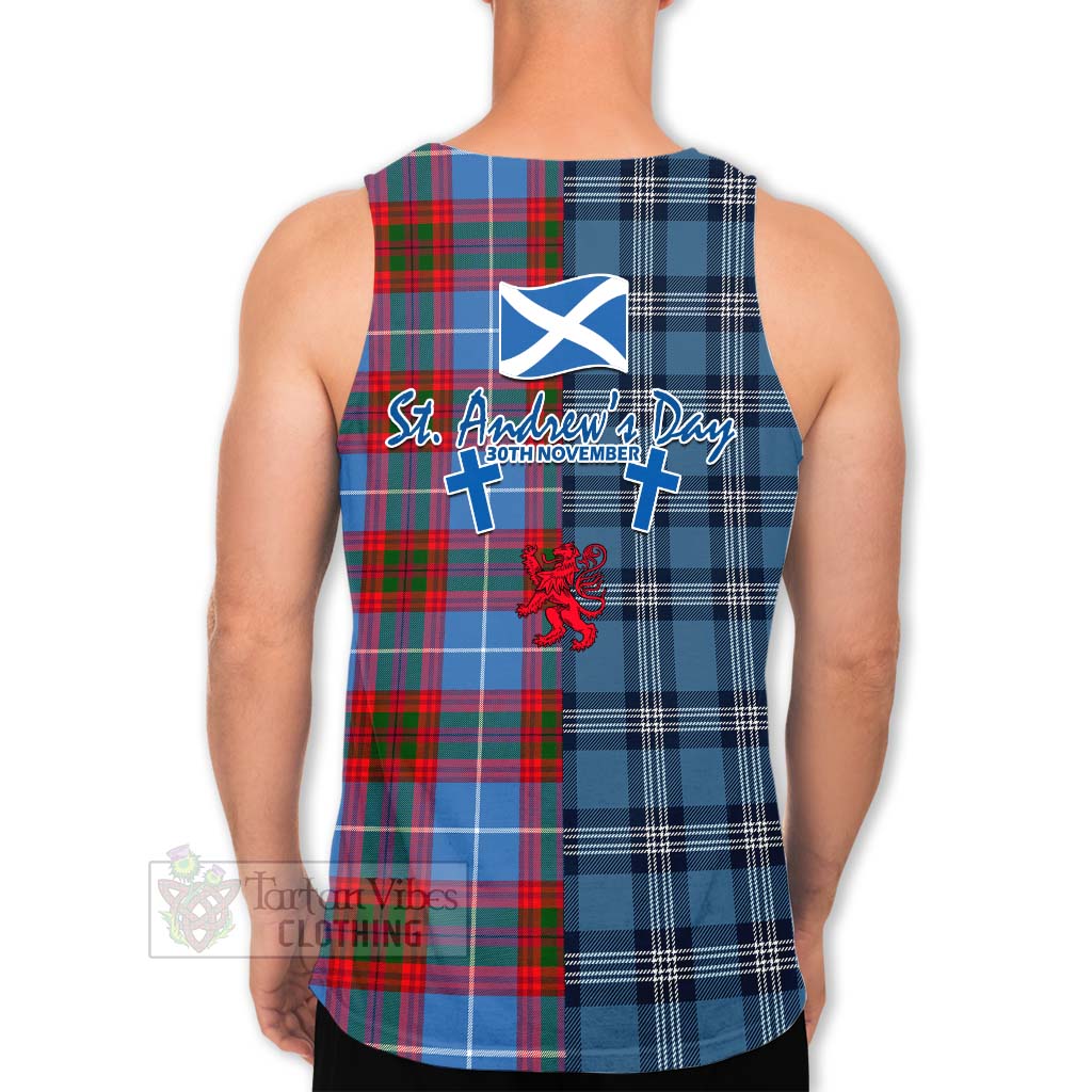 Tartan Vibes Clothing Dalmahoy Tartan Men's Tank Top Happy St. Andrew's Day Half Tartan Style