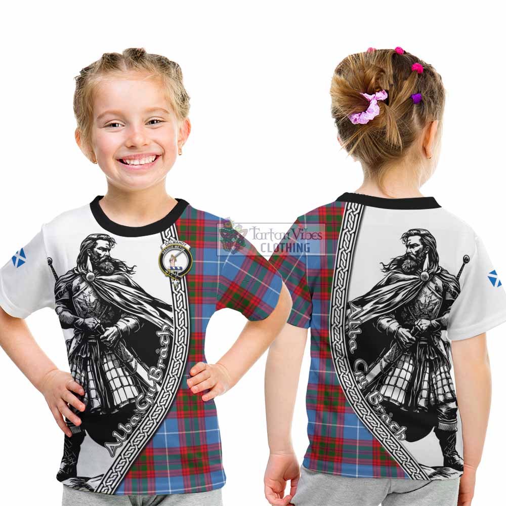 Dalmahoy Tartan Clan Crest Kid T-Shirt with Highlander Warrior Celtic Style