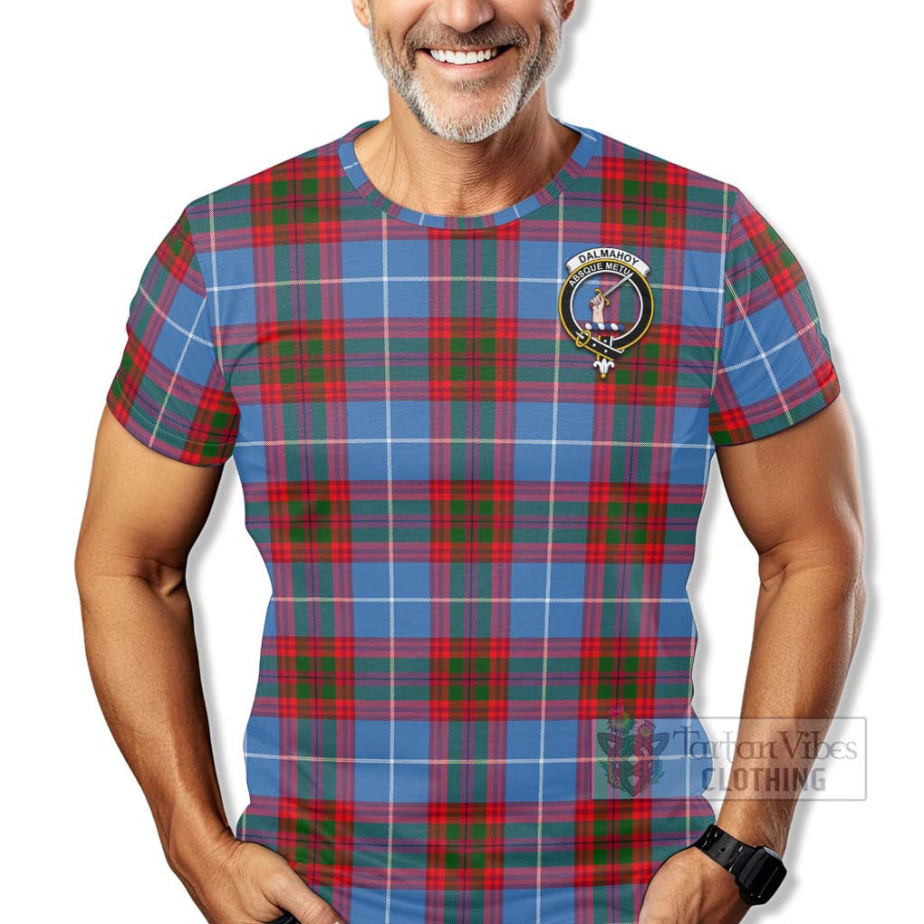 Tartan Vibes Clothing Dalmahoy Tartan T-Shirt with Family Crest Celtic Skull Style