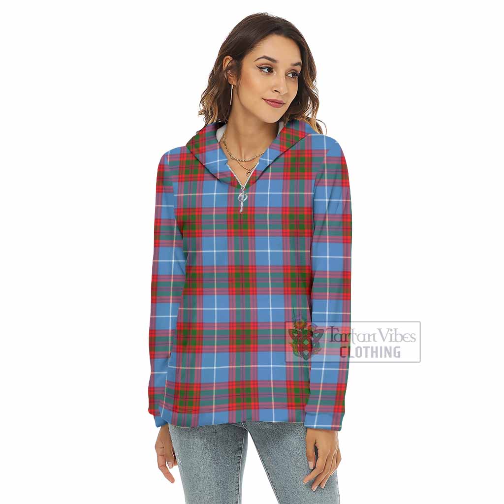 Tartan Vibes Clothing Dalmahoy Tartan Women's Borg  Half Zip Fleece Hoodie