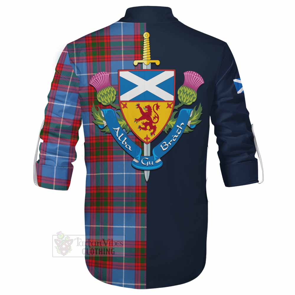 Dalmahoy Tartan Ghillie Kilt Shirt Alba with Scottish Lion Royal Arm Half Style