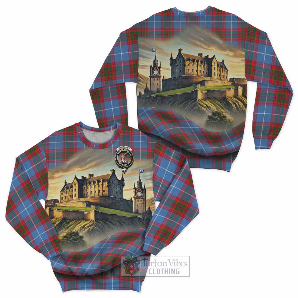 Dalmahoy Tartan Family Crest Sweatshirt with Scottish Ancient Castle Style - Tartan Vibes Clothing