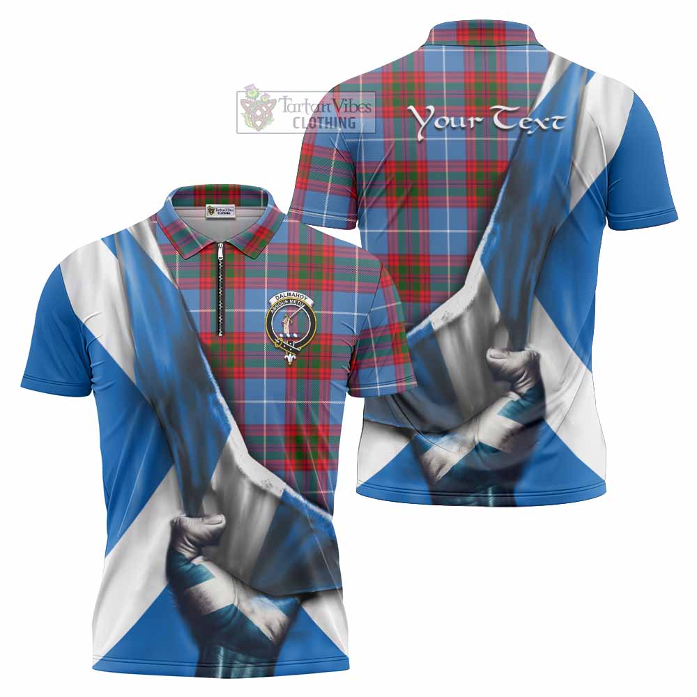 Tartan Vibes Clothing Dalmahoy Tartan Zipper Polo Shirt with Family Crest Scotland Patriotic Style