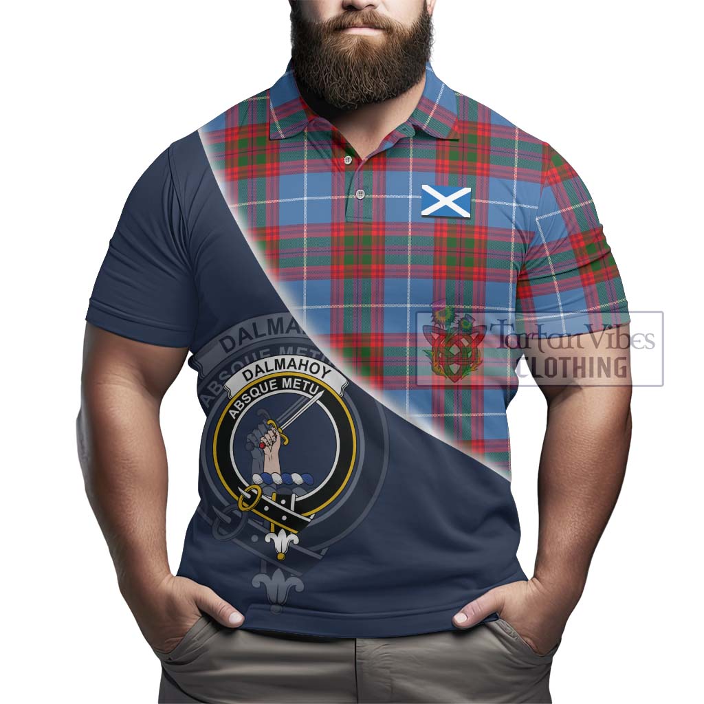 Tartan Vibes Clothing Dalmahoy Tartan Polo Shirt with Personalised National Flag and Family Crest Half Style