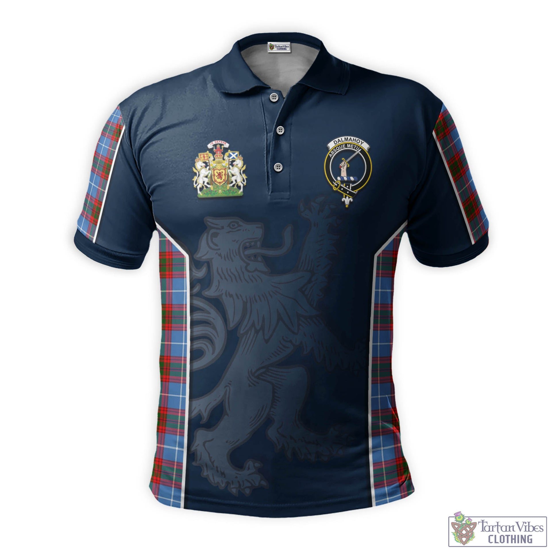 Tartan Vibes Clothing Dalmahoy Tartan Men's Polo Shirt with Family Crest and Lion Rampant Vibes Sport Style