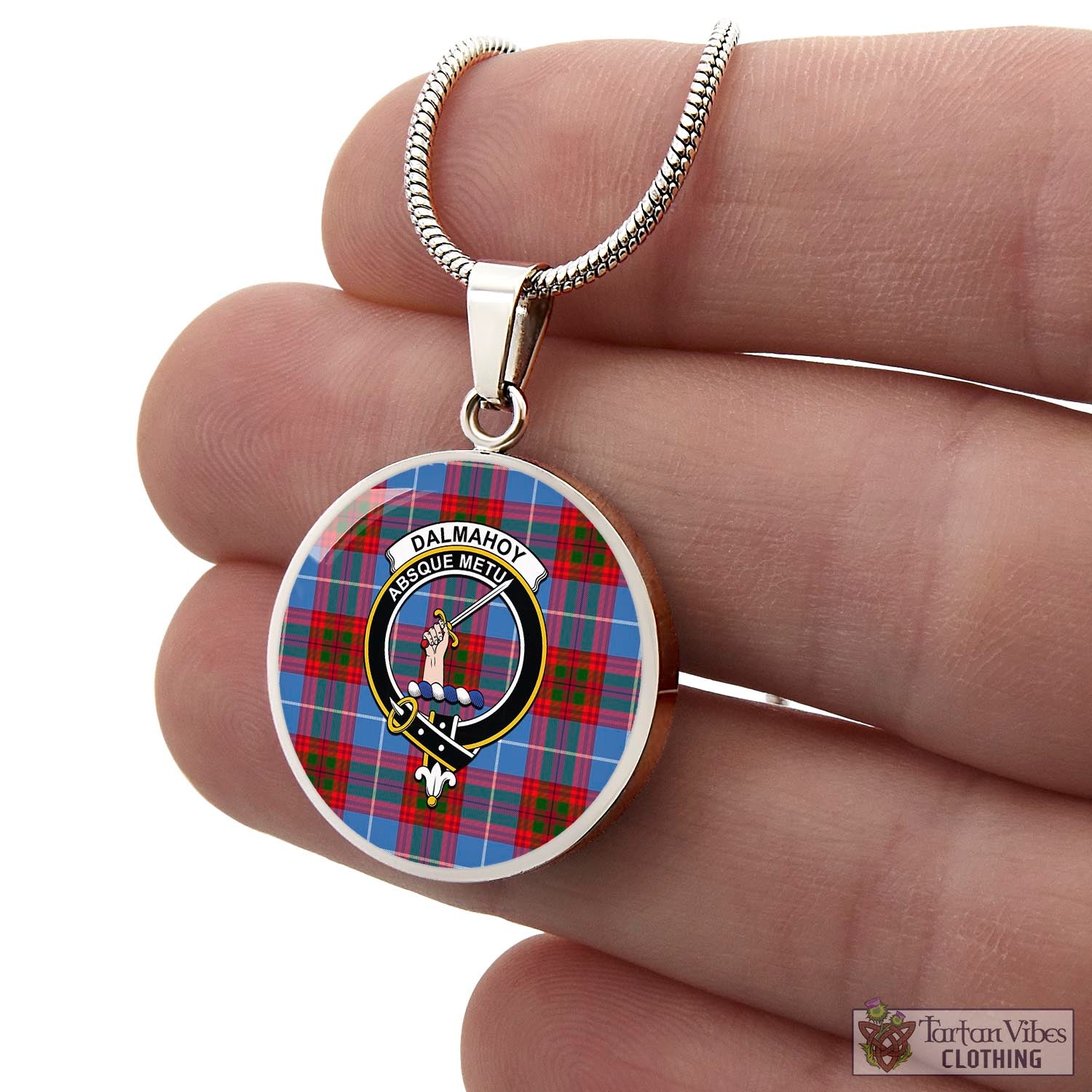 Tartan Vibes Clothing Dalmahoy Tartan Circle Necklace with Family Crest