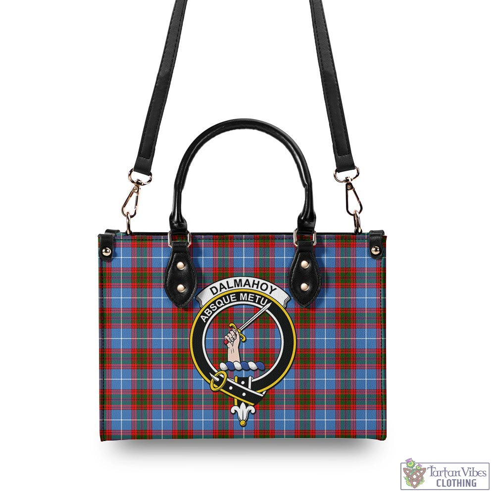 Tartan Vibes Clothing Dalmahoy Tartan Luxury Leather Handbags with Family Crest