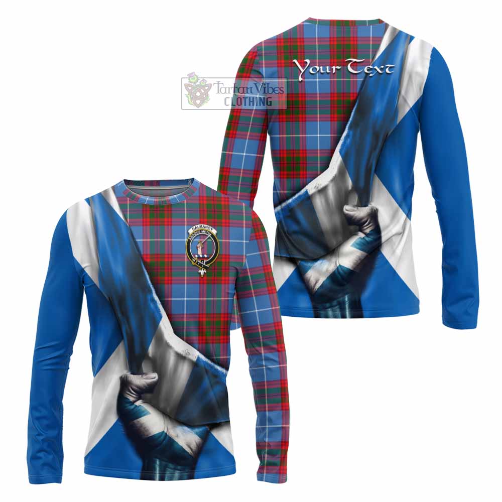 Tartan Vibes Clothing Dalmahoy Tartan Long Sleeve T-Shirt with Family Crest Scotland Patriotic Style