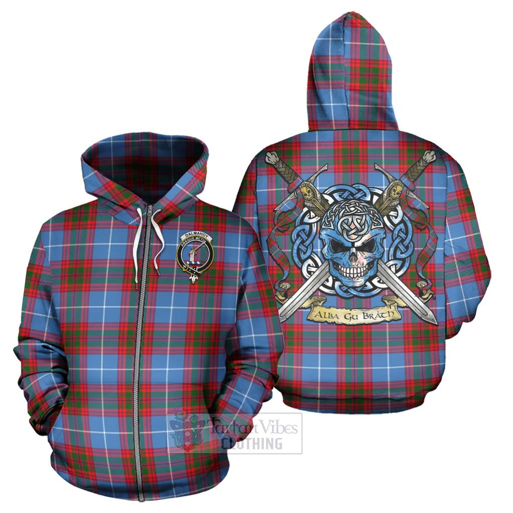 Tartan Vibes Clothing Dalmahoy Tartan Hoodie with Family Crest Celtic Skull Style