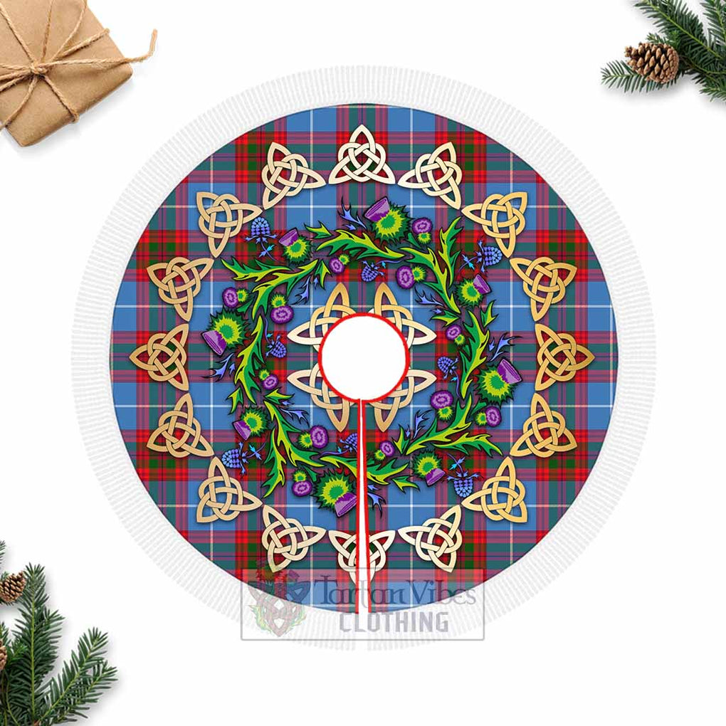 Tartan Vibes Clothing Dalmahoy Tartan Christmas Tree Skirt with Thistle Celtic Knot Style