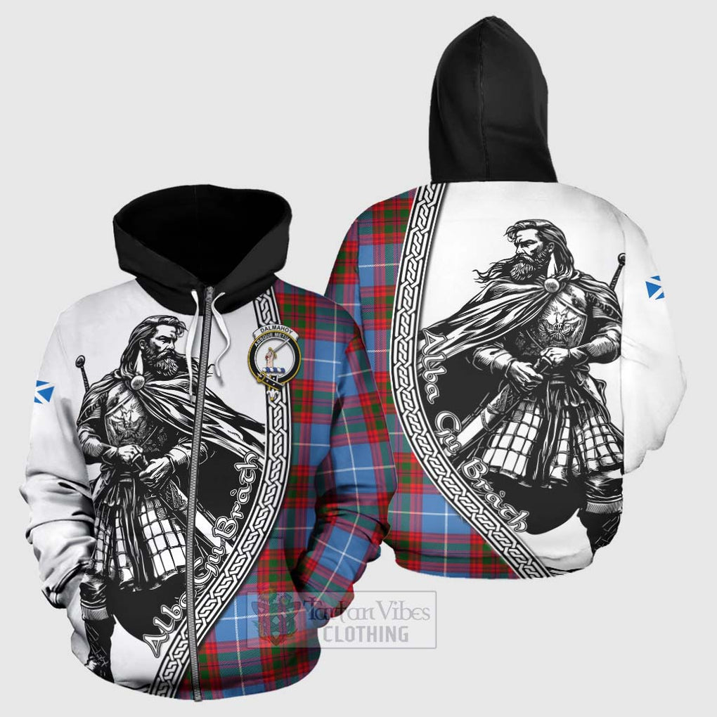 Tartan Vibes Clothing Dalmahoy Tartan Clan Crest Hoodie with Highlander Warrior Celtic Style