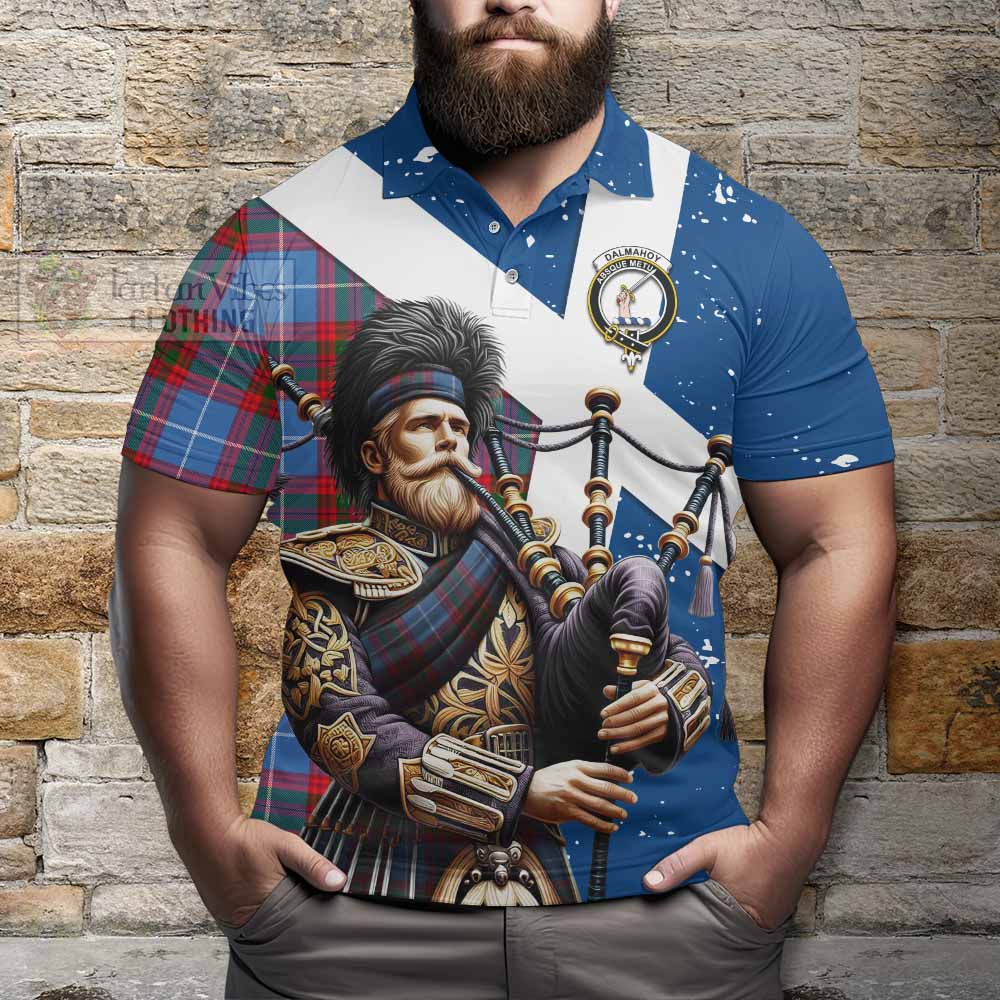 Tartan Vibes Clothing Dalmahoy Tartan Polo Shirt with Family Crest Scottish Bagpiper Vibes