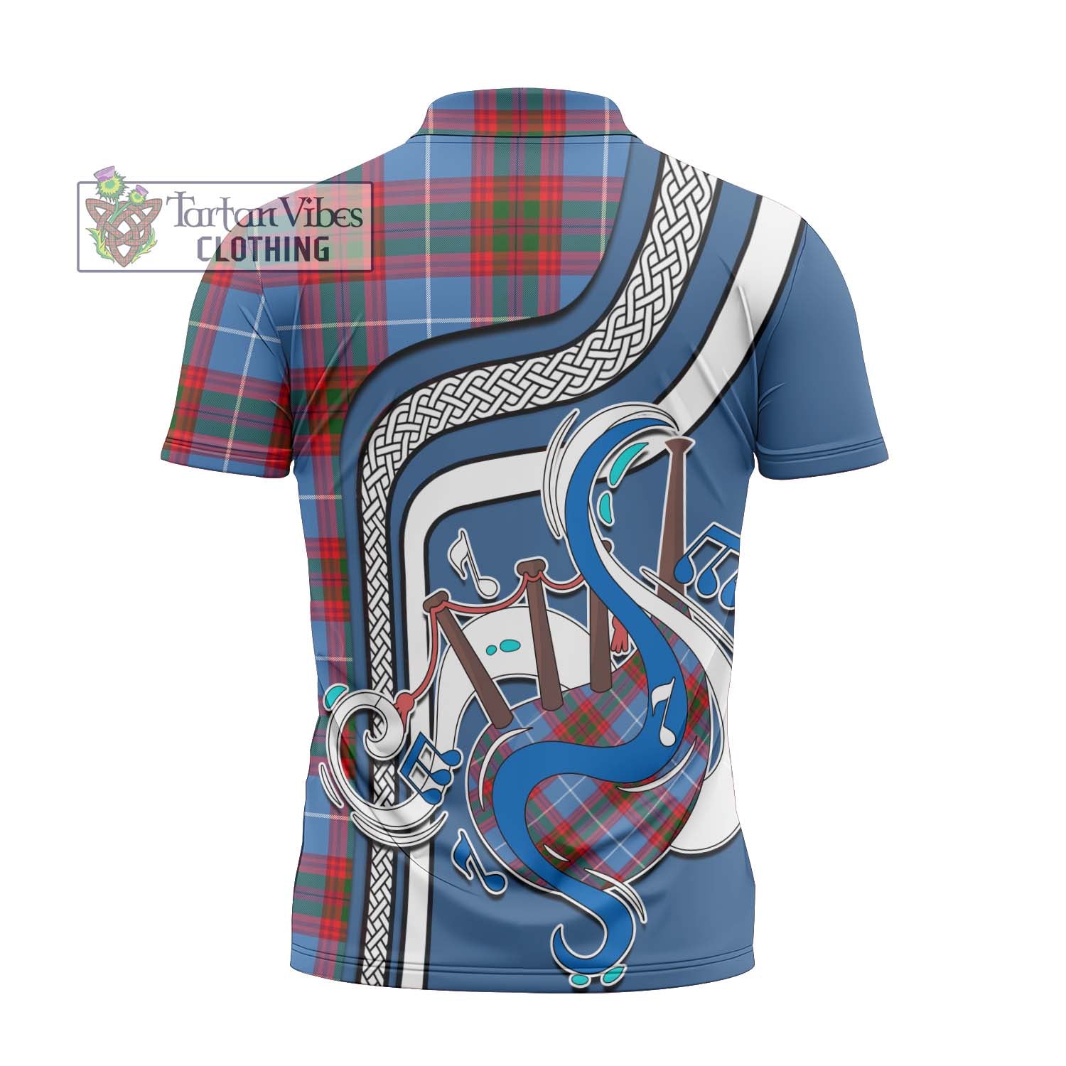 Tartan Vibes Clothing Dalmahoy Tartan Zipper Polo Shirt with Epic Bagpipe Style