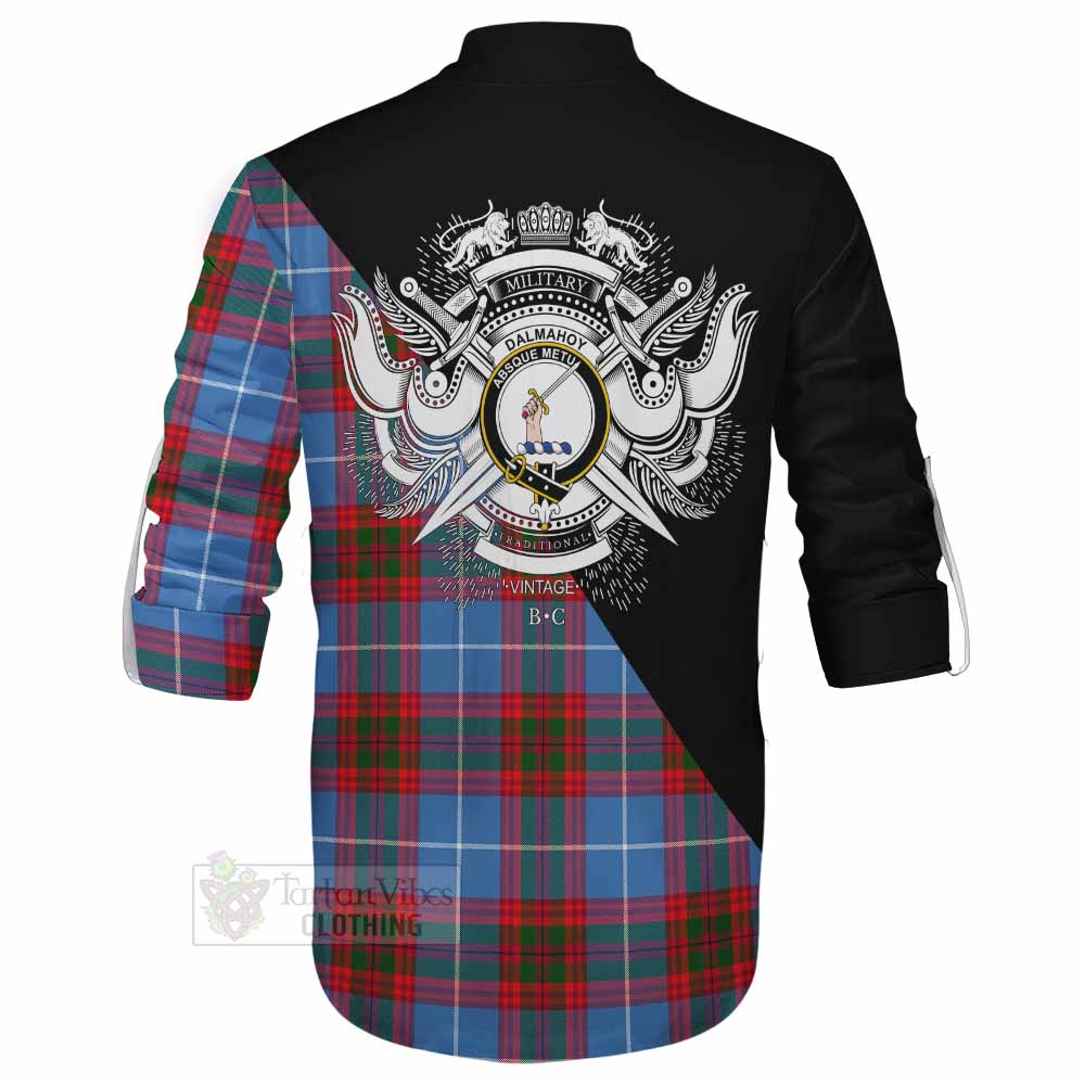 Tartan Vibes Clothing Dalmahoy Tartan Ghillie Kilt Shirt with Family Crest and Military Logo Style