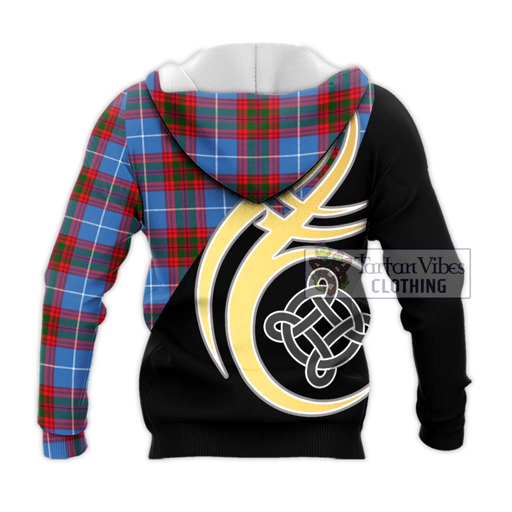 Tartan Vibes Clothing Dalmahoy Tartan Knitted Hoodie with Family Crest and Celtic Symbol Style