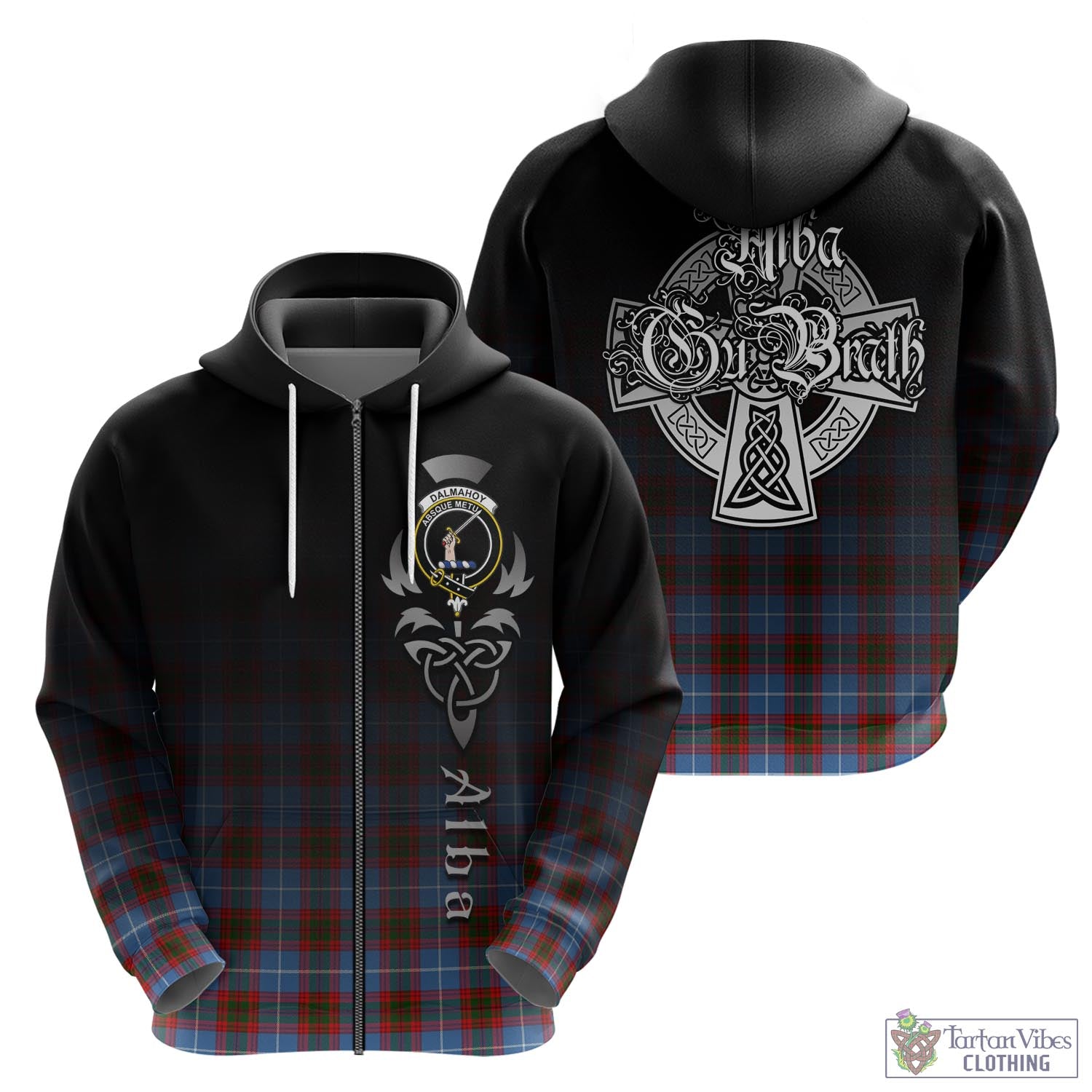 Tartan Vibes Clothing Dalmahoy Tartan Hoodie Featuring Alba Gu Brath Family Crest Celtic Inspired