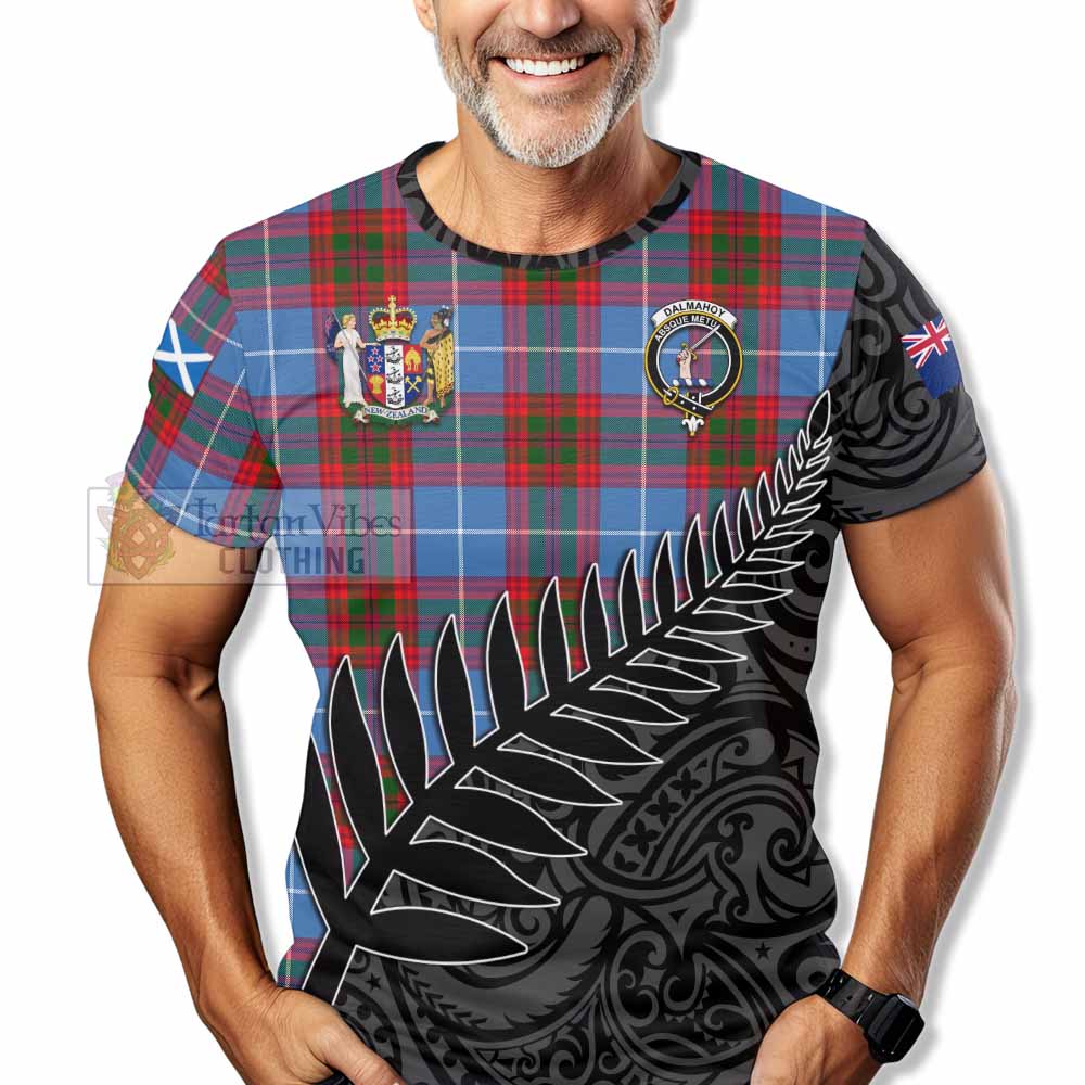 Tartan Vibes Clothing Dalmahoy Crest Tartan T-Shirt with New Zealand Silver Fern Half Style