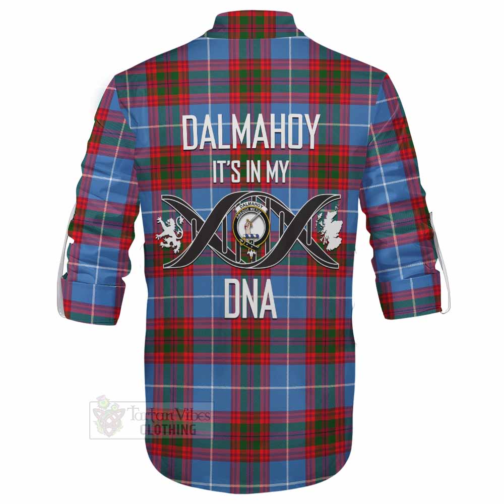 Tartan Vibes Clothing Dalmahoy Tartan Ghillie Kilt Shirt with Family Crest DNA In Me Style