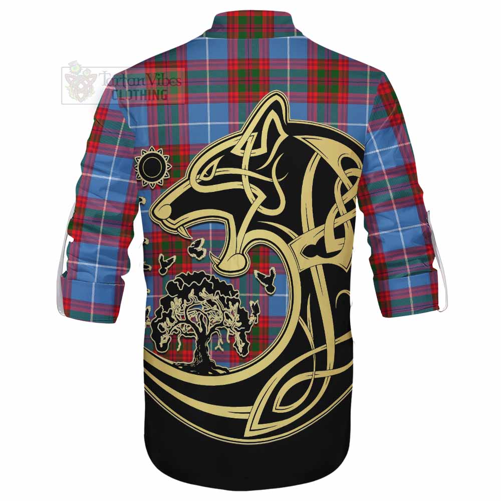 Tartan Vibes Clothing Dalmahoy Tartan Ghillie Kilt Shirt with Family Crest Celtic Wolf Style