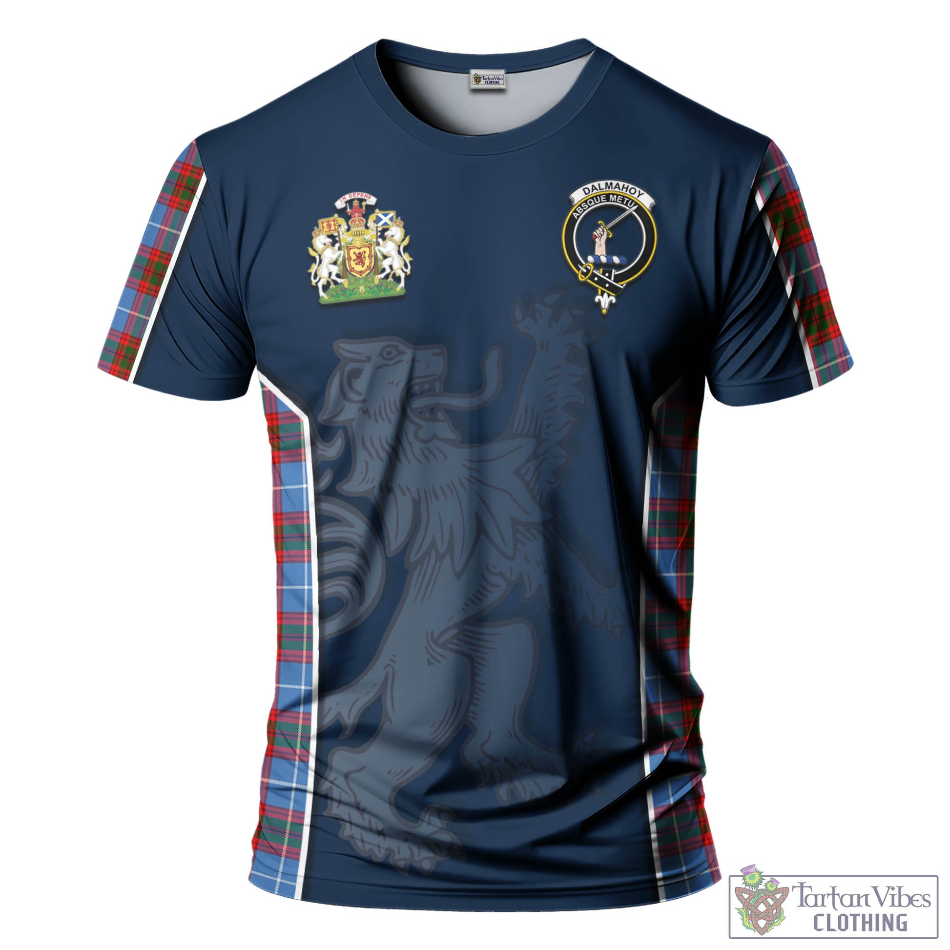 Tartan Vibes Clothing Dalmahoy Tartan T-Shirt with Family Crest and Lion Rampant Vibes Sport Style