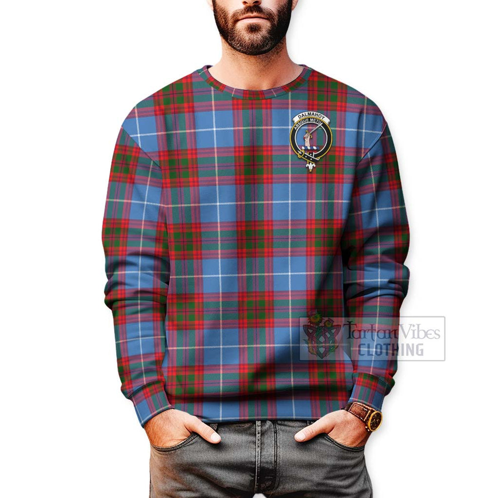 Tartan Vibes Clothing Dalmahoy Tartan Sweatshirt with Family Crest and Bearded Skull Holding Bottles of Whiskey