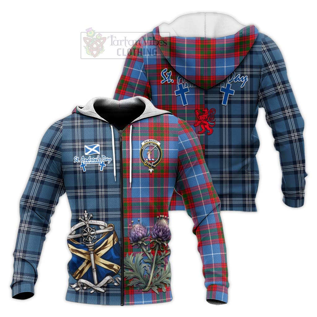 Tartan Vibes Clothing Dalmahoy Tartan Knitted Hoodie Happy St. Andrew's Day Half Tartan Style