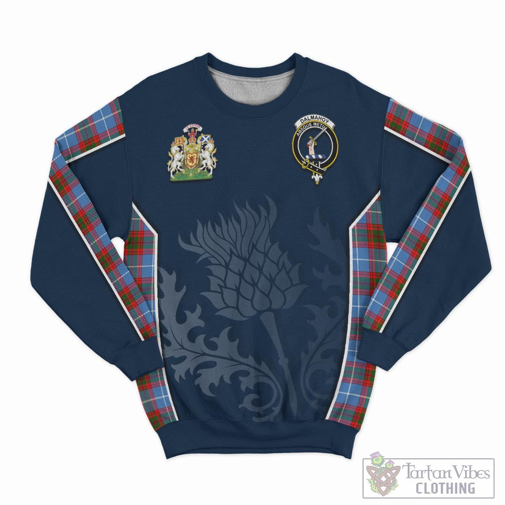Tartan Vibes Clothing Dalmahoy Tartan Sweatshirt with Family Crest and Scottish Thistle Vibes Sport Style