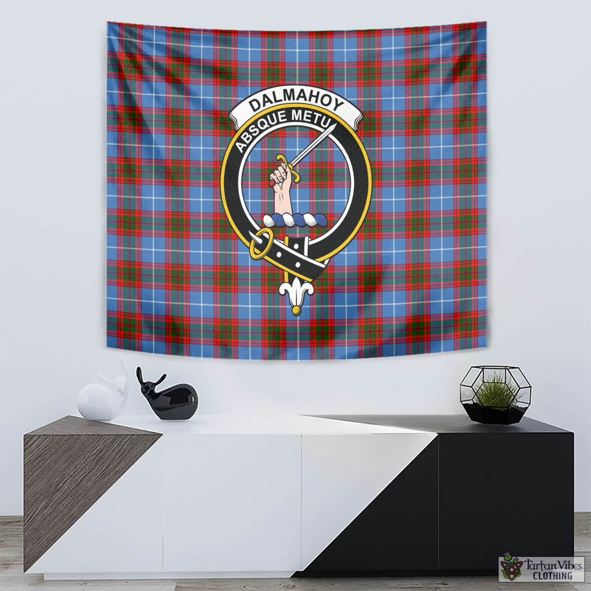 Tartan Vibes Clothing Dalmahoy Tartan Tapestry Wall Hanging and Home Decor for Room with Family Crest